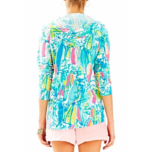 Lilly Pulitzer | Mooring Hoodie Multi "Beach and Bae" Full Zip Hooded Jacket - Picture 2 of 8